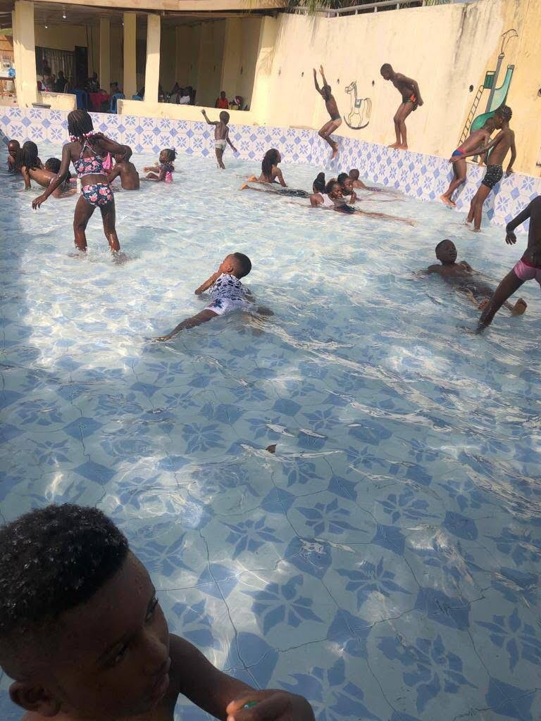 Kids having fun at the swimming pool